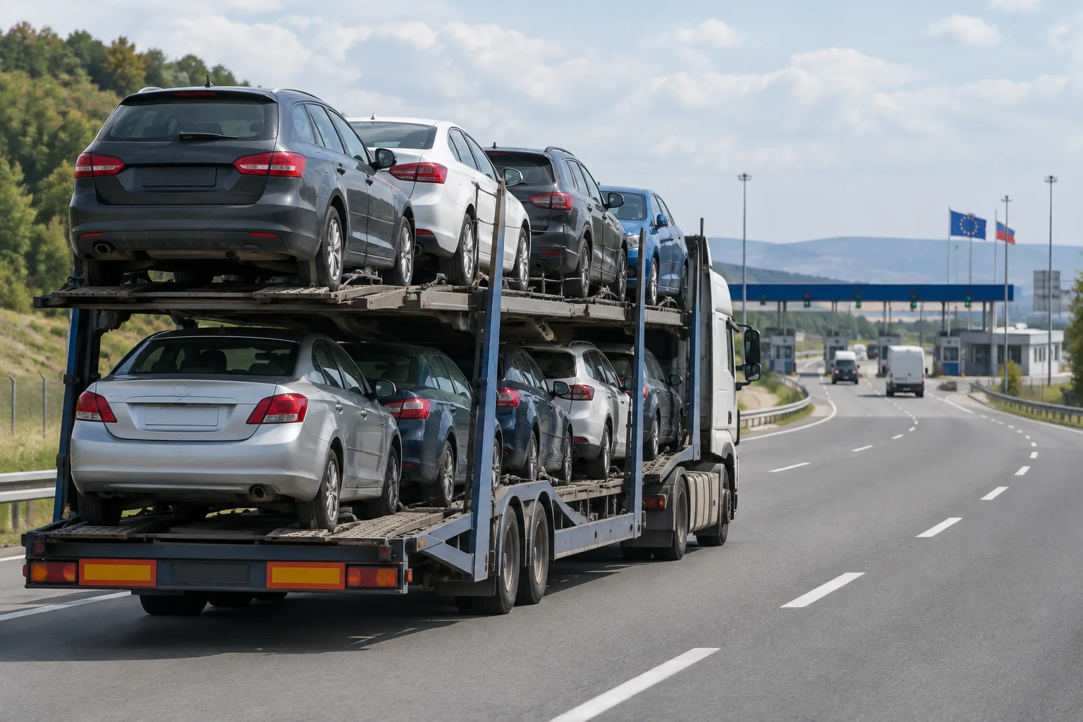 Автовоз із вживаними авто на шляху до кордону