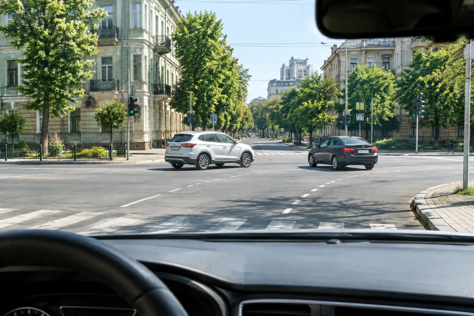 Автомобілі виконують маневри на міському перехресті