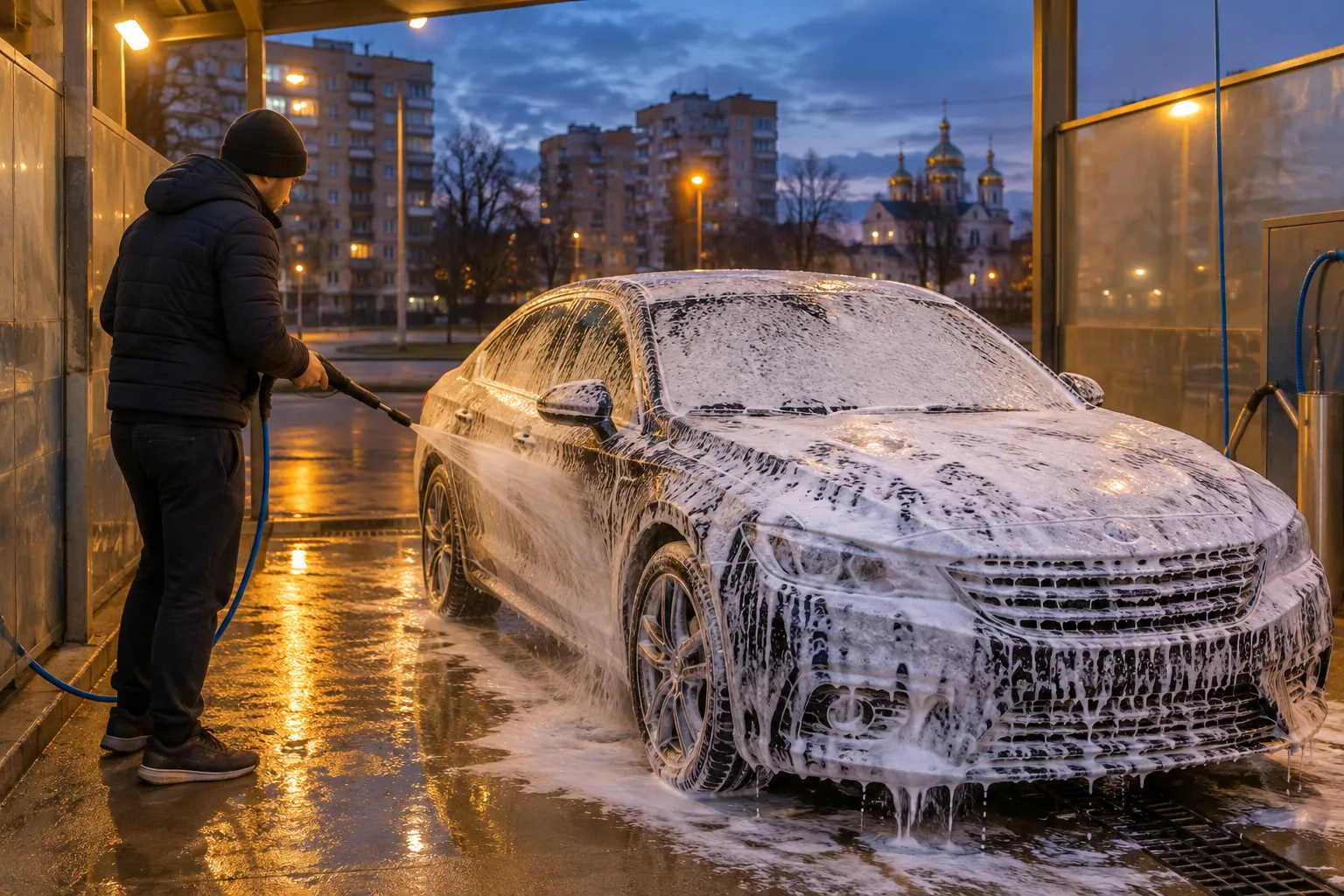 Амортизатор и колесо в подвеске легкового автомобиля