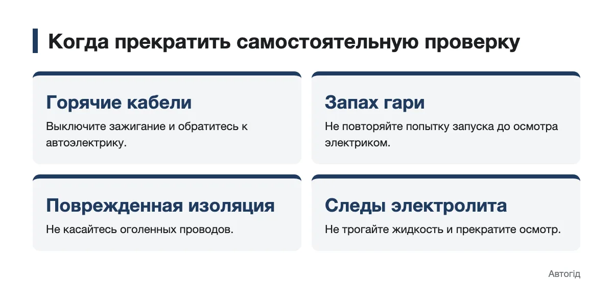 Признаки, при которых нужно прекратить самостоятельную проверку системы запуска