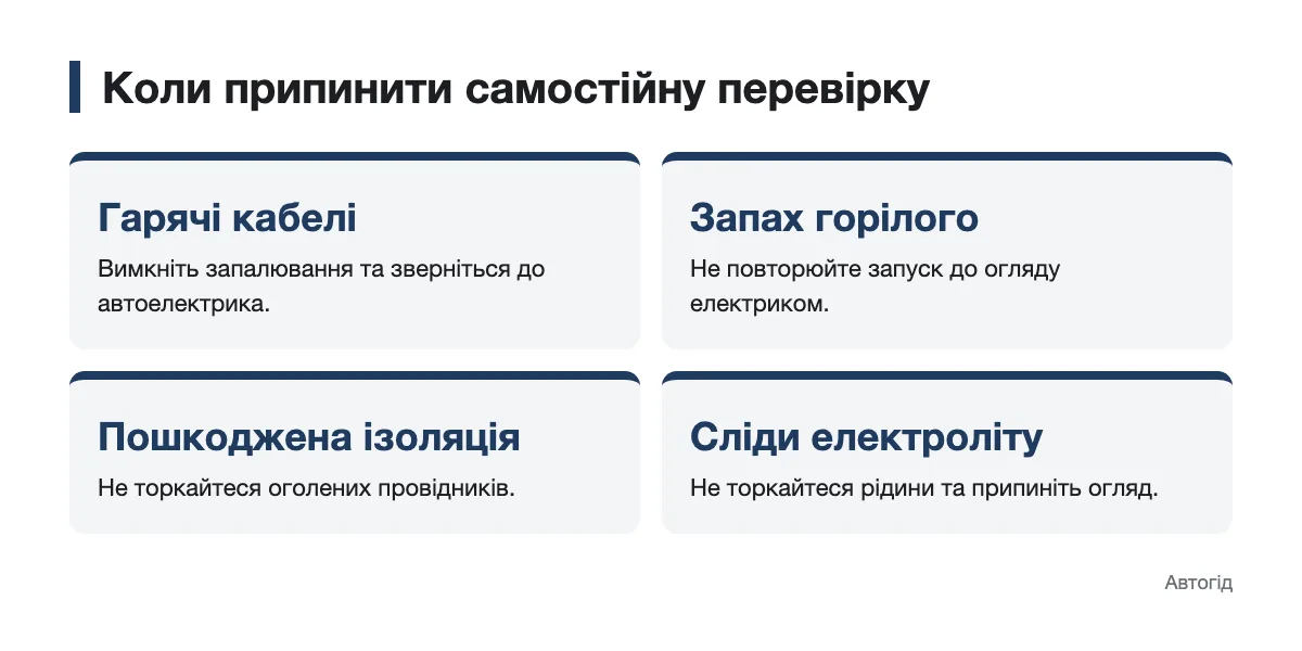 Ознаки, за яких потрібно припинити самостійну перевірку системи запуску